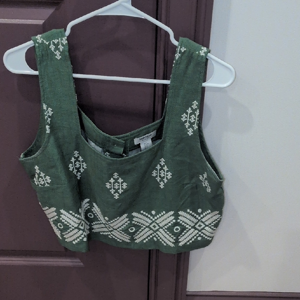 Haute Hippie Green and White Patterned Tank Top